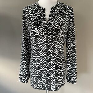 Adrianna Papell Black and White Split Neck Long Sleeve Blouse Size Large